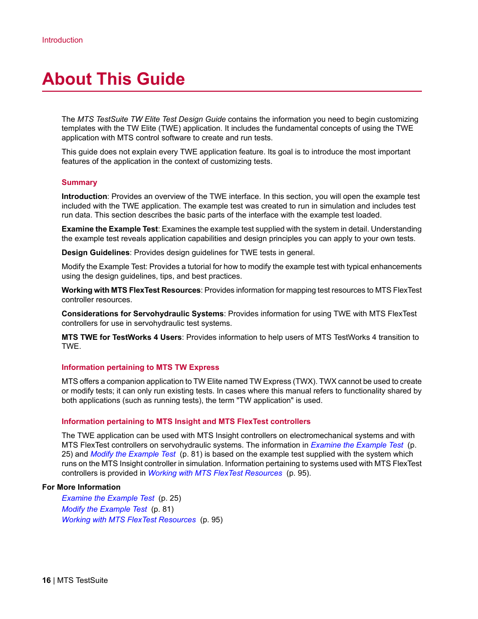 About this guide | MTS TW Elite User Manual | Page 16 / 132