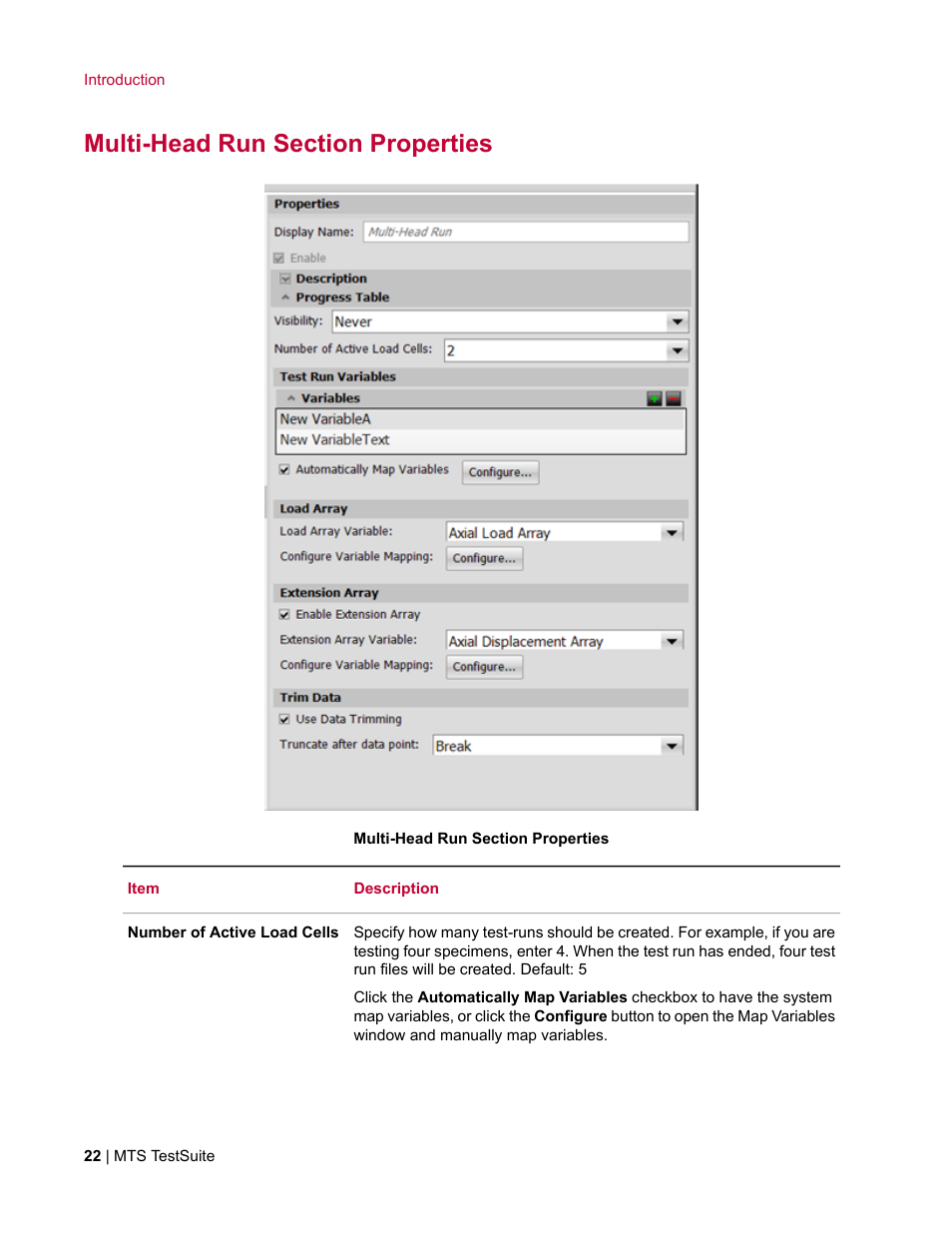 Multi-head run section properties | MTS TW Elite User Manual | Page 22 / 132