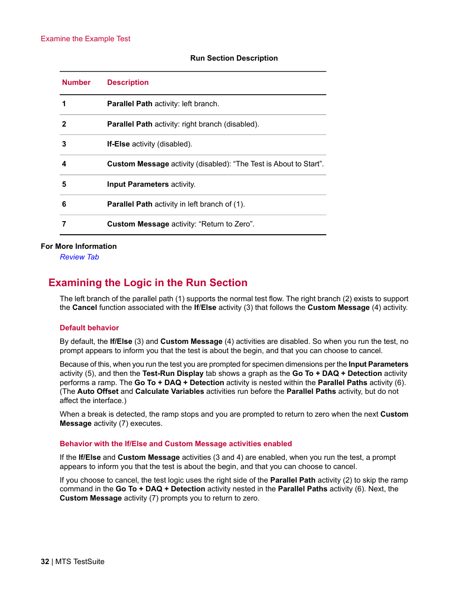 Examining the logic in the run section | MTS TW Elite User Manual | Page 32 / 132