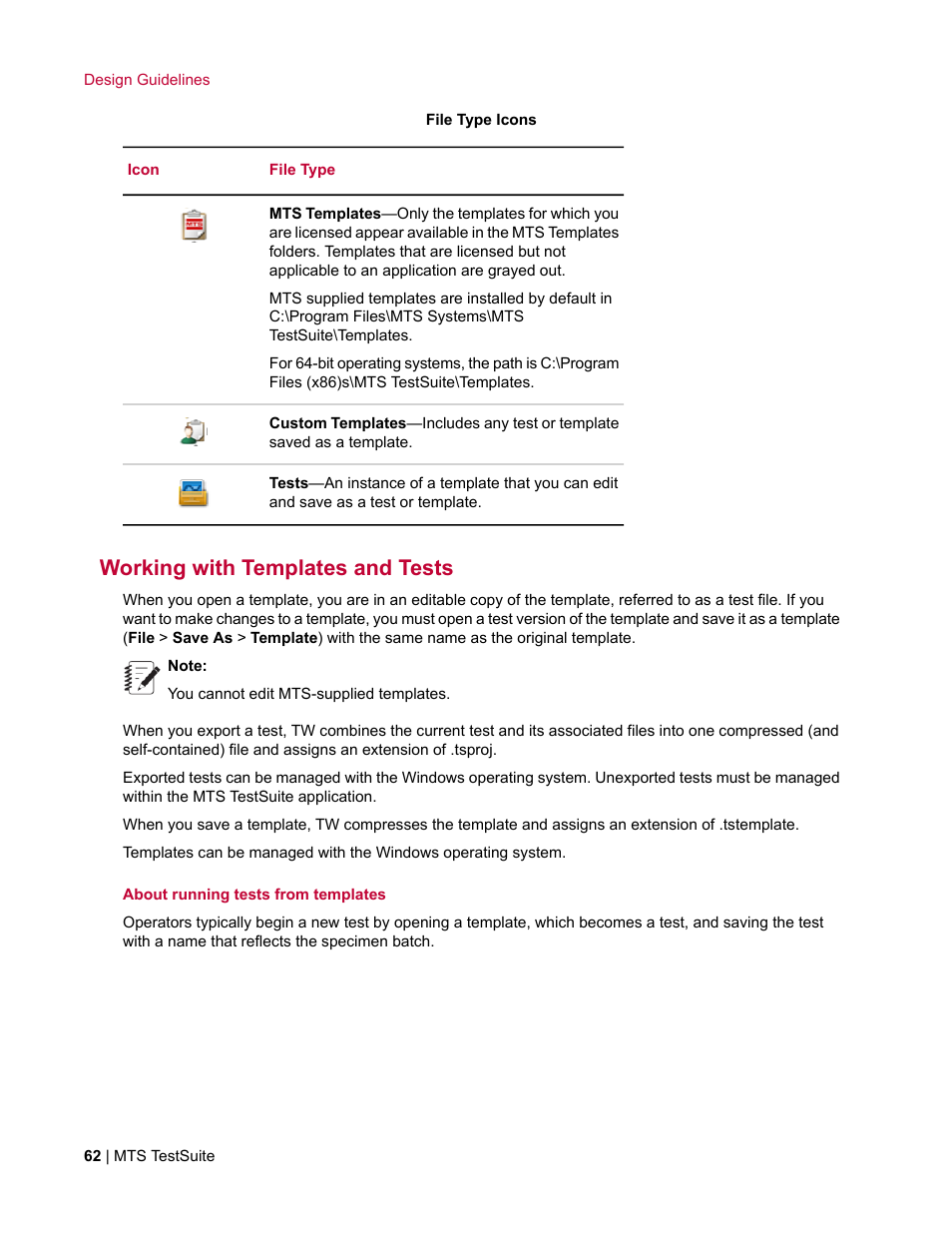 Working with templates and tests | MTS TW Elite User Manual | Page 62 / 132