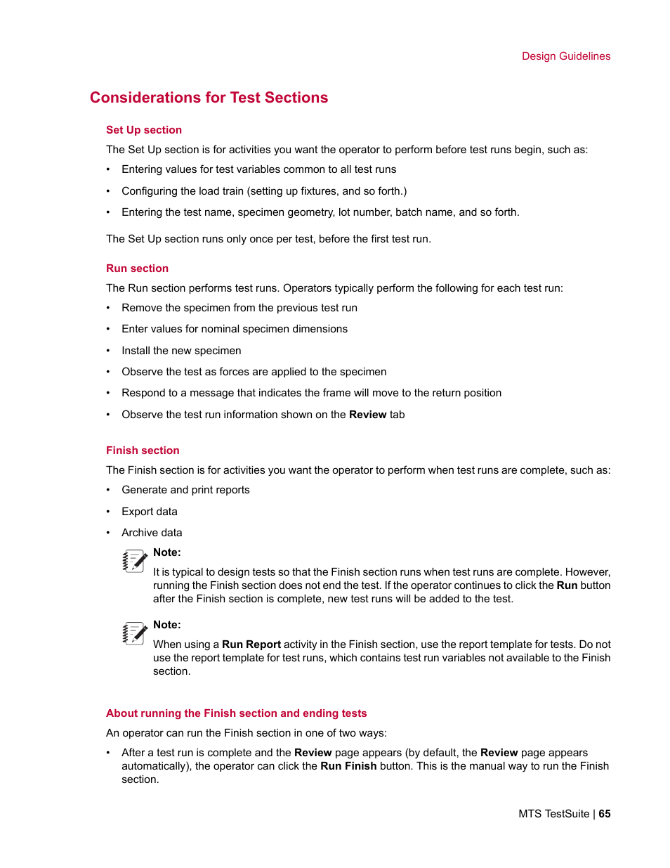 Considerations for test sections | MTS TW Elite User Manual | Page 65 / 132