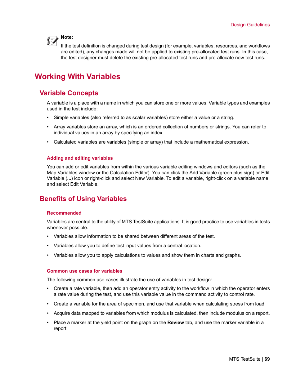 Working with variables, Variable concepts, Benefits of using variables | MTS TW Elite User Manual | Page 69 / 132