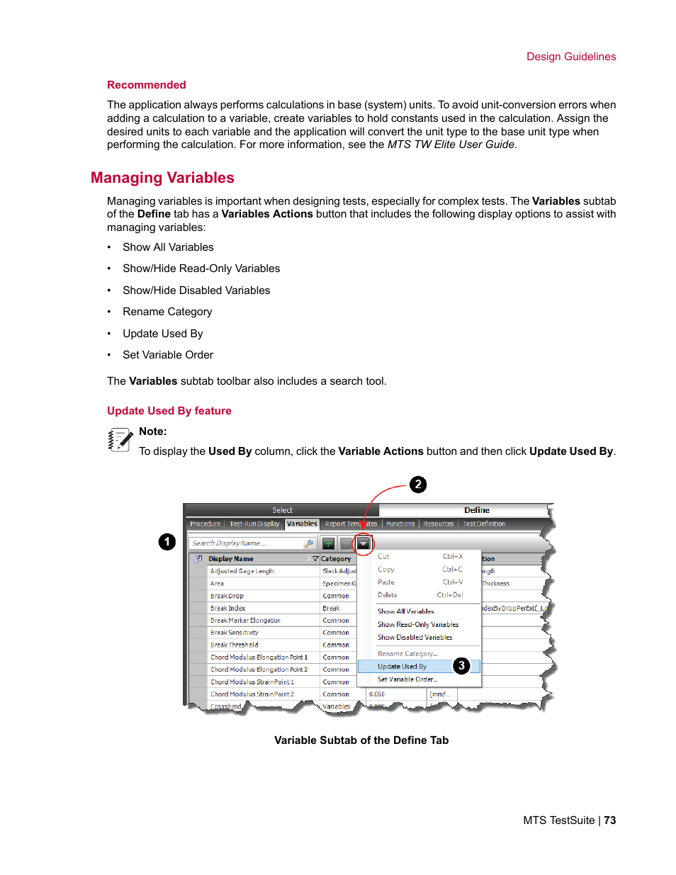 Managing variables | MTS TW Elite User Manual | Page 73 / 132
