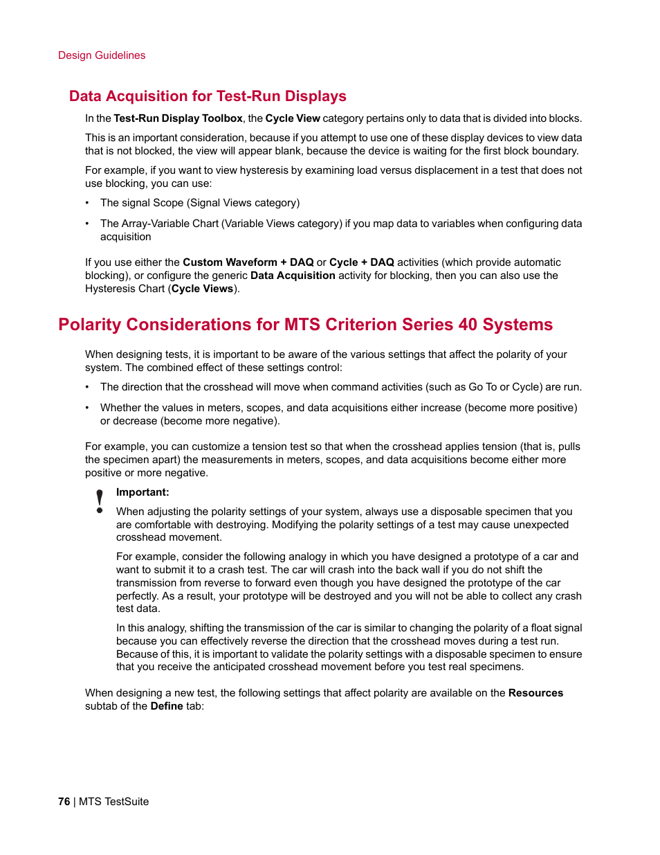 Data acquisition for test-run displays | MTS TW Elite User Manual | Page 76 / 132