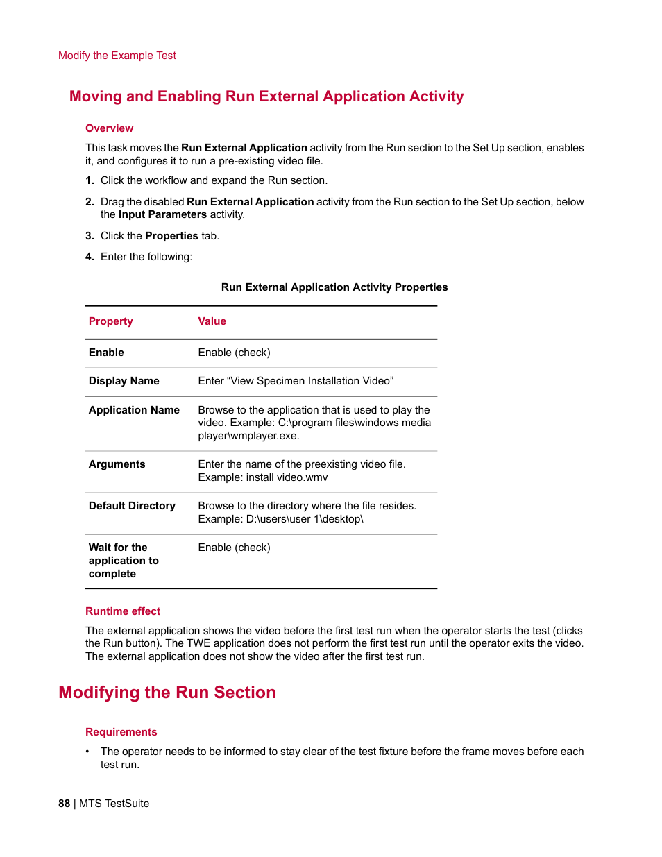Modifying the run section | MTS TW Elite User Manual | Page 88 / 132