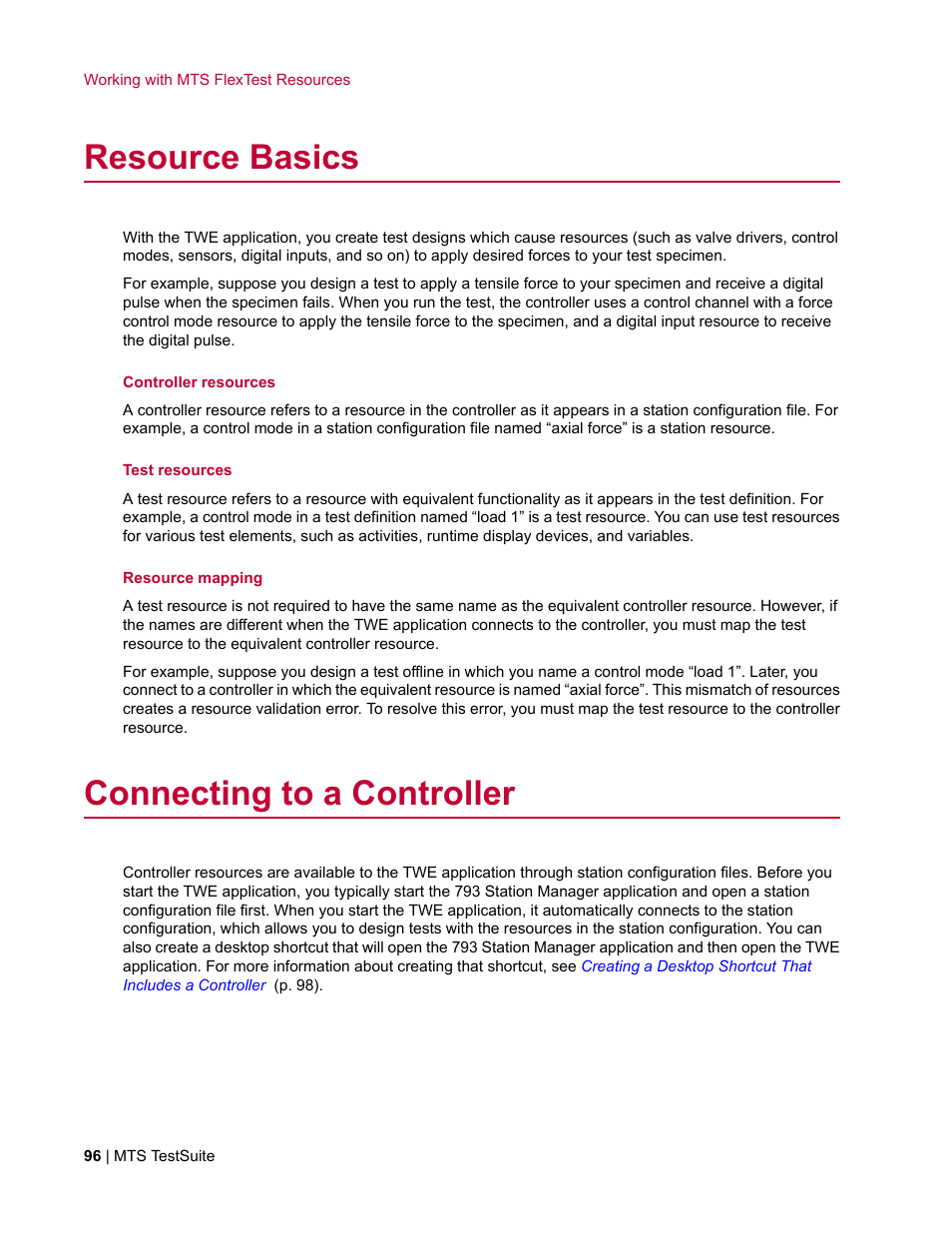 Resource basics, Connecting to a controller | MTS TW Elite User Manual | Page 96 / 132