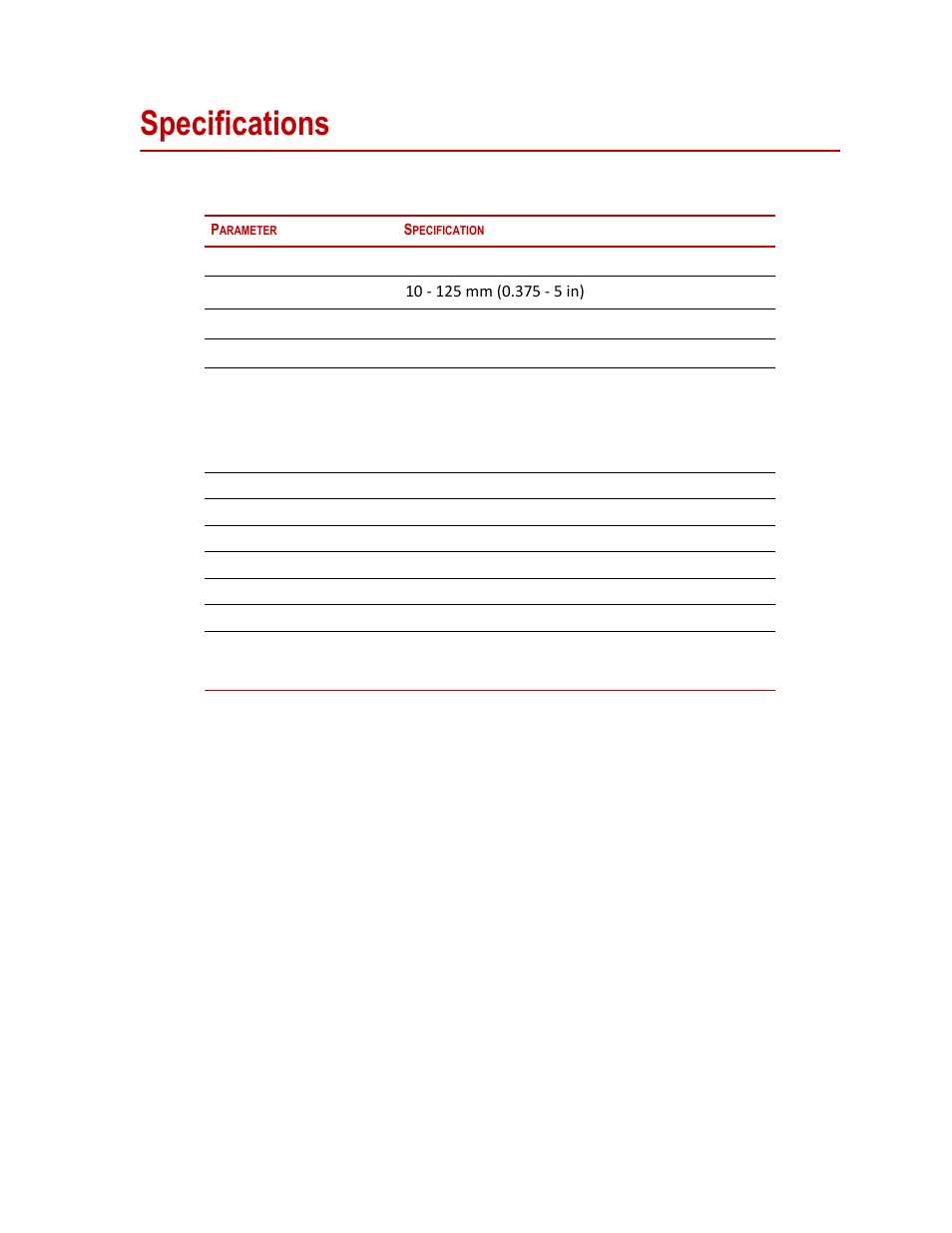 Specifications, Specifications 7 | MTS AHX800 High Elongation Extensometer User Manual | Page 7 / 24