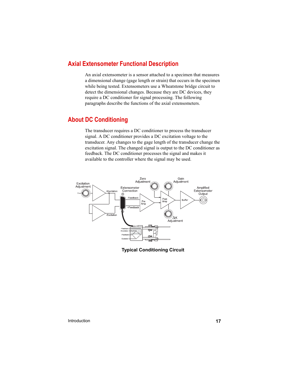 Axial extensometer functional description, About dc conditioning | MTS Axial Extensometers User Manual | Page 17 / 64