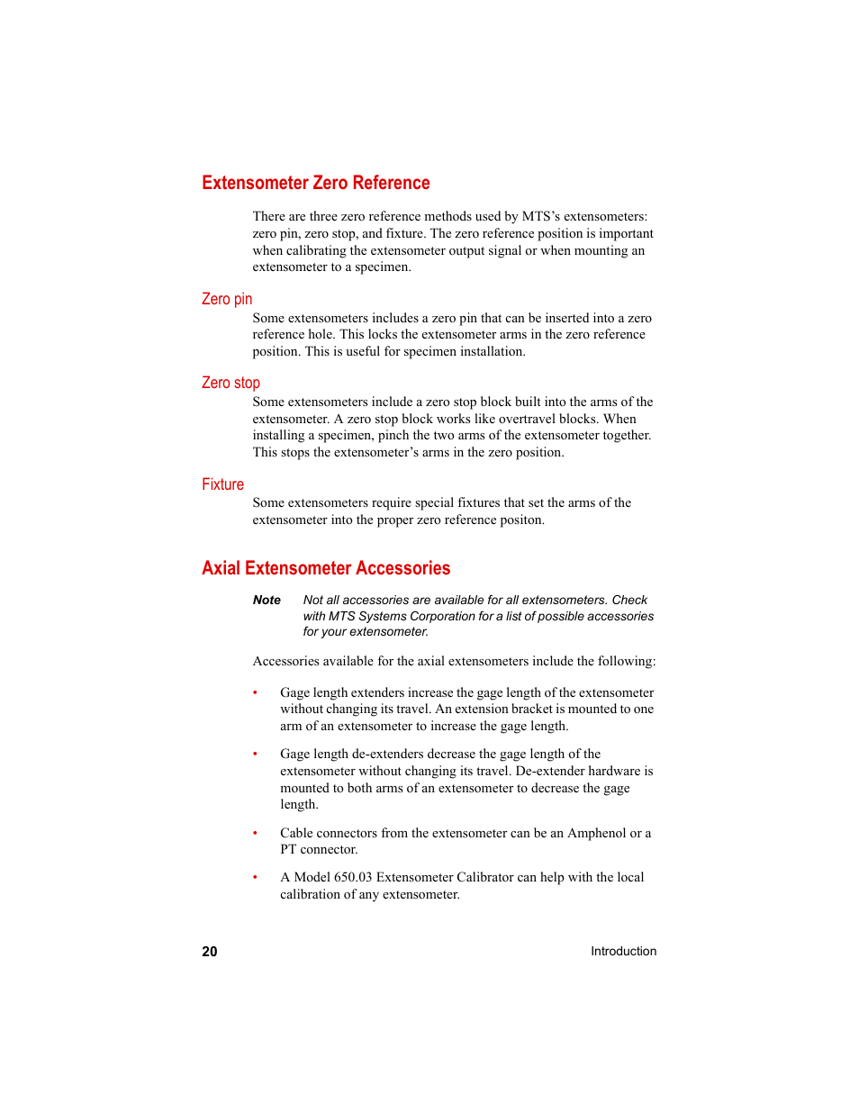 Extensometer zero reference, Axial extensometer accessories | MTS Axial Extensometers User Manual | Page 20 / 64