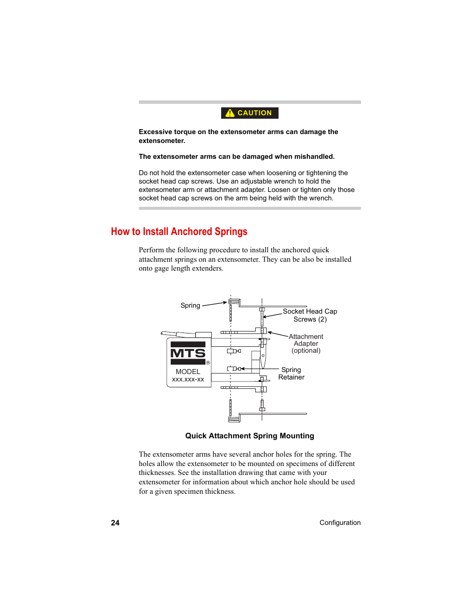 How to install anchored springs, How to install anchored springs 24 | MTS Axial Extensometers User Manual | Page 24 / 64