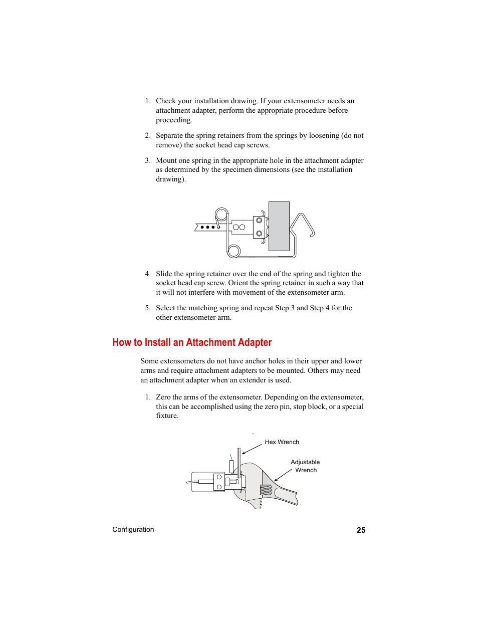 How to install an attachment adapter, How to install an attachment adapter 25 | MTS Axial Extensometers User Manual | Page 25 / 64