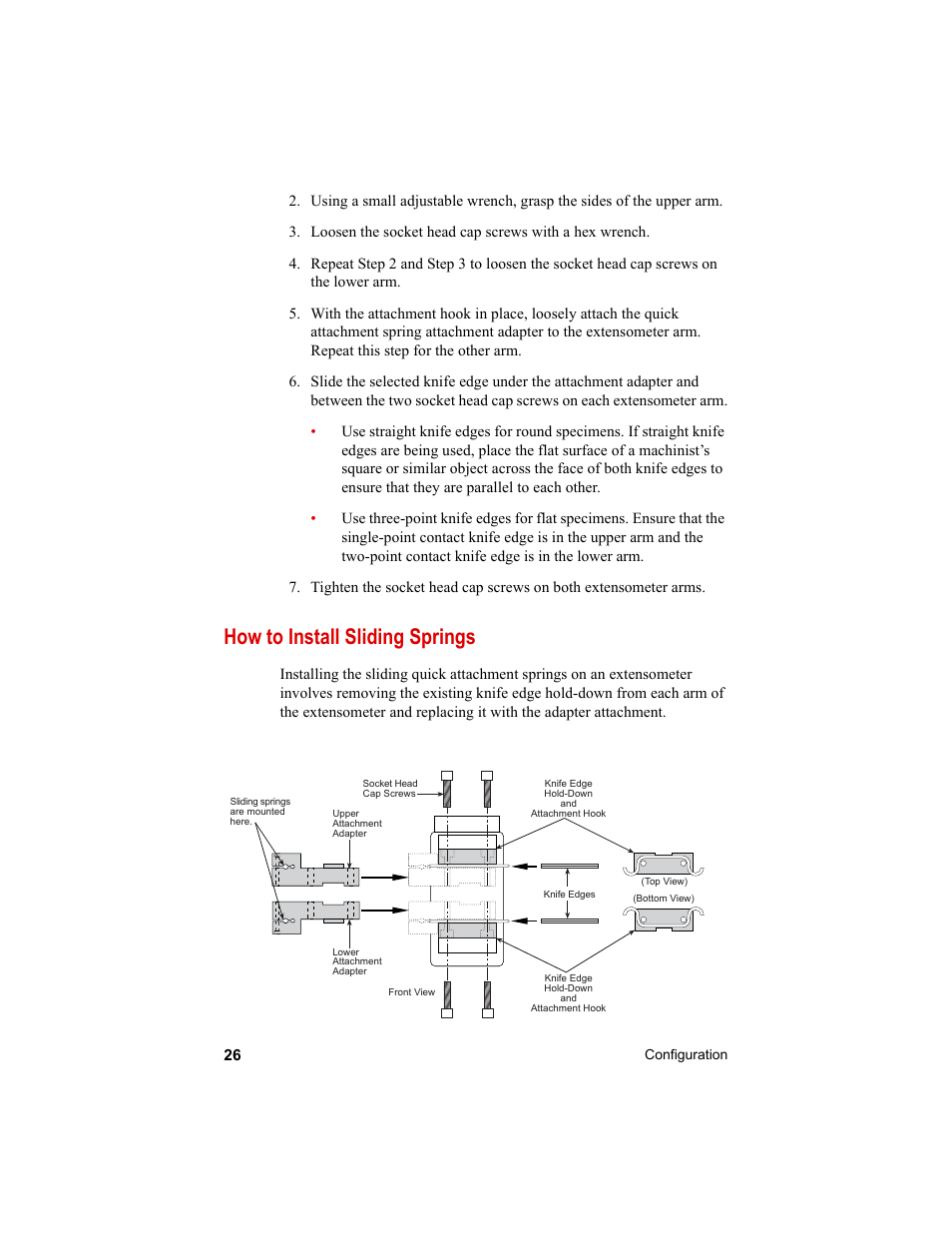 How to install sliding springs, How to install sliding springs 26 | MTS Axial Extensometers User Manual | Page 26 / 64