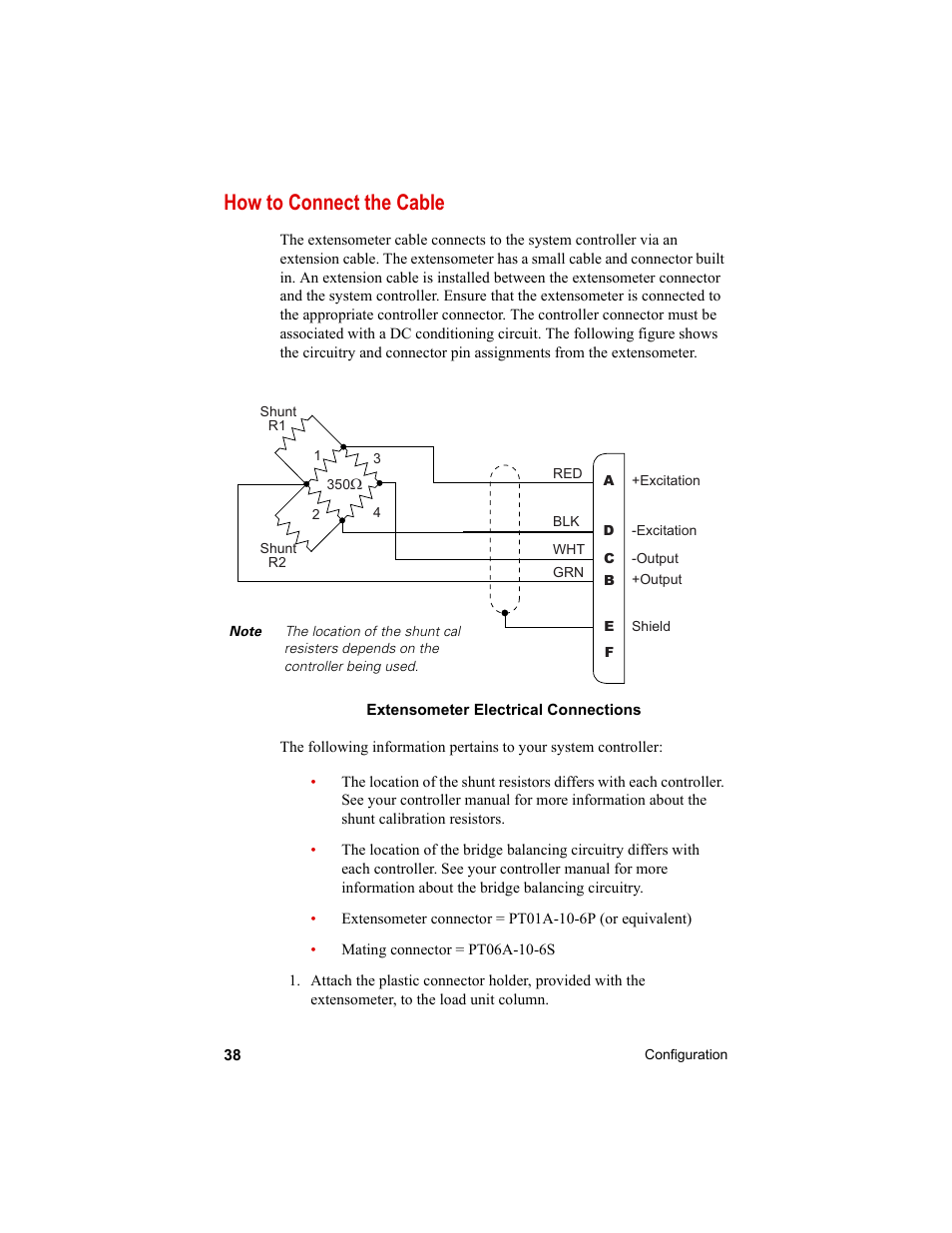 How to connect the cable, How to connect the cable 38 | MTS Axial Extensometers User Manual | Page 38 / 64