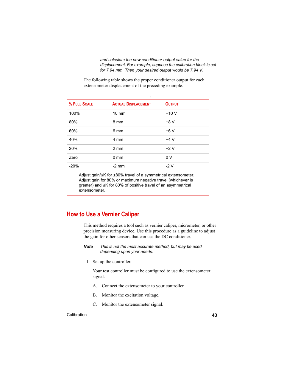 How to use a vernier caliper, How to use a vernier caliper 43 | MTS Axial Extensometers User Manual | Page 43 / 64