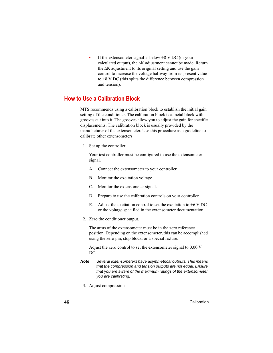 How to use a calibration block, How to use a calibration block 46 | MTS Axial Extensometers User Manual | Page 46 / 64