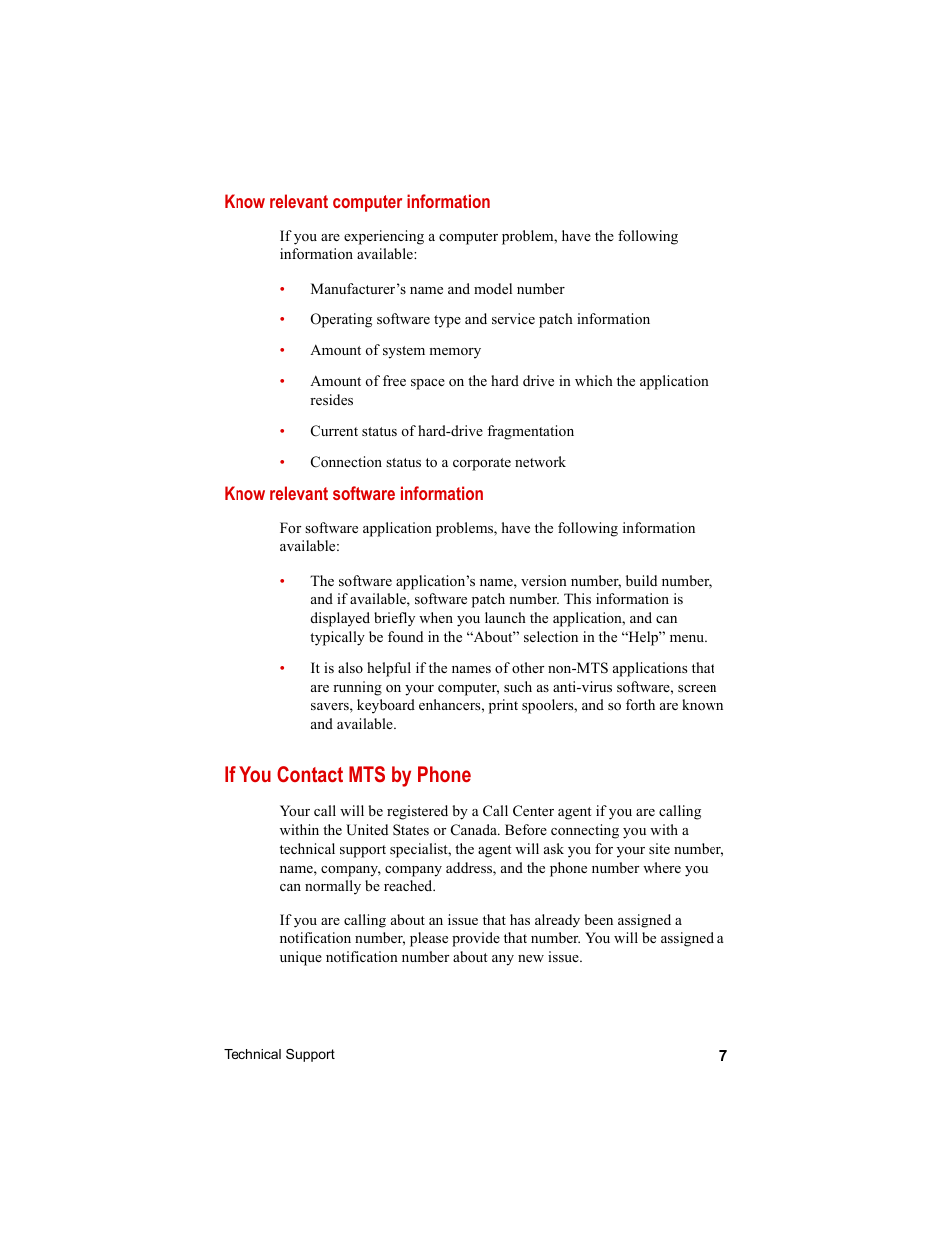 If you contact mts by phone, If you contact mts by phone 7 | MTS Axial Extensometers User Manual | Page 7 / 64