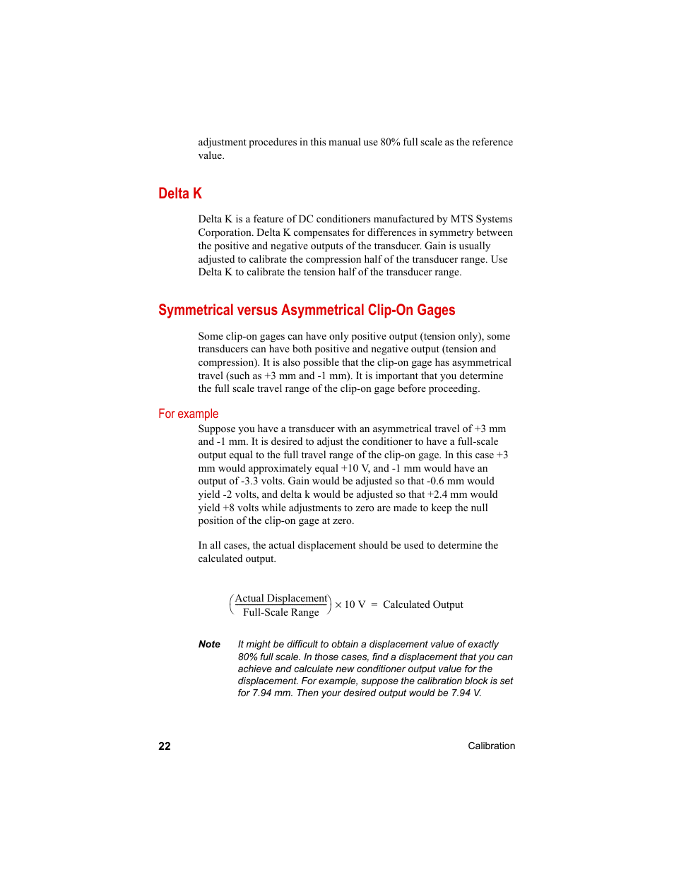 Delta k, Symmetrical versus asymmetrical clip-on gages | MTS Clip-On Gages User Manual | Page 22 / 36