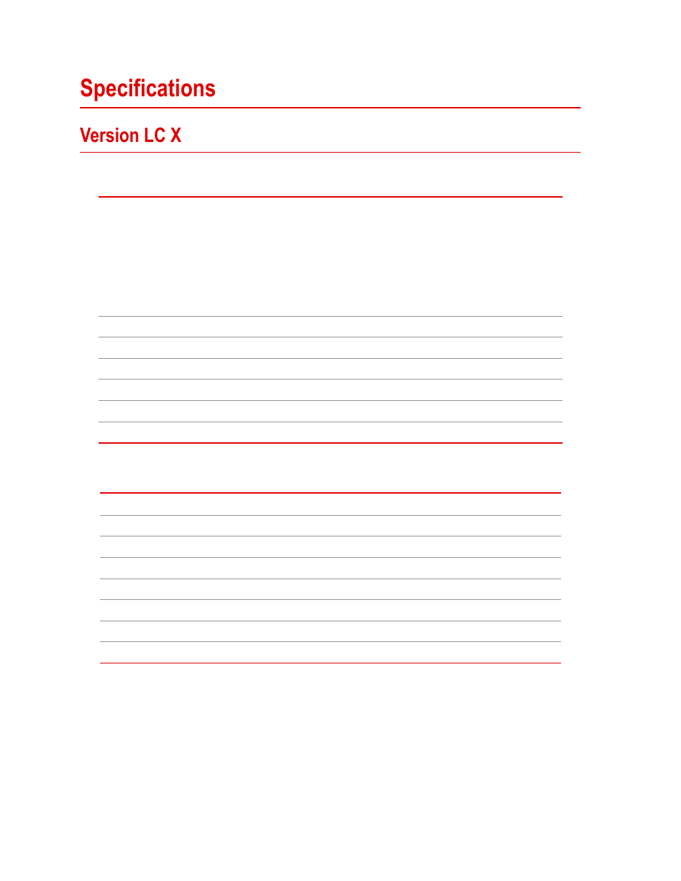 Specifications, Version lc x, Specifications 14 | Version lc x 14 | MTS Fundamental Video Extensometer User Manual | Page 14 / 42