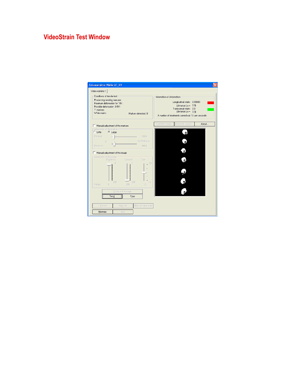 Videostrain test window, Videostrain test window 31 | MTS Fundamental Video Extensometer User Manual | Page 31 / 42
