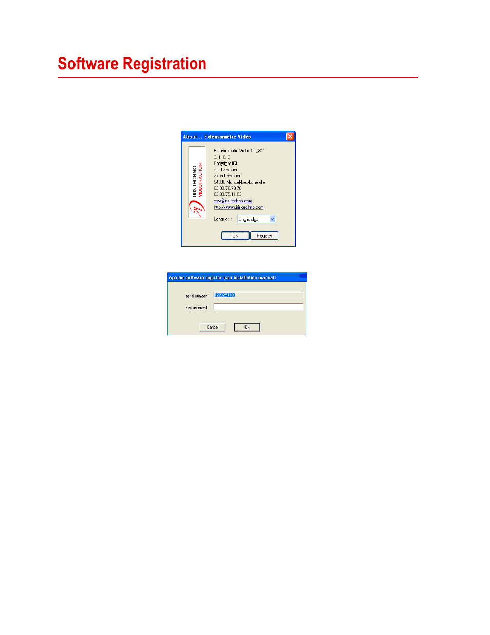 Software registration, Software registration 32 | MTS Fundamental Video Extensometer User Manual | Page 32 / 42