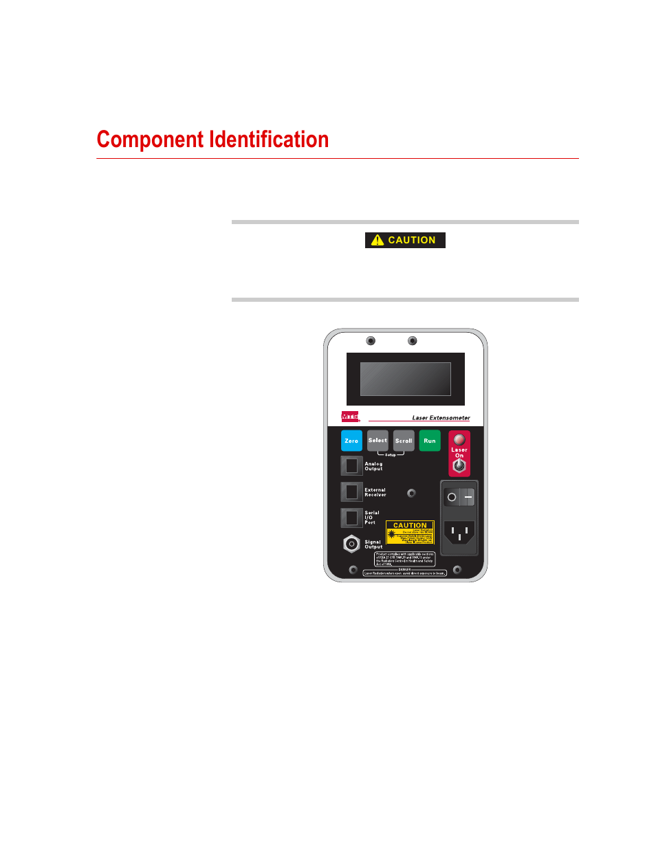 Component identification, Component identification 19 | MTS Series LX Laser Extensometer User Manual | Page 19 / 62