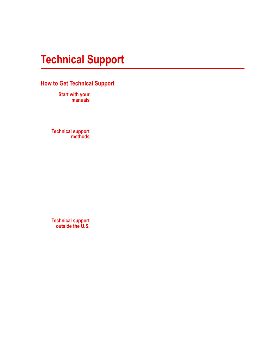 Technical support, How to get technical support, Start with your manuals | Technical support methods, Technical support outside the u.s, Technical support 5 | MTS Series LX Laser Extensometer User Manual | Page 5 / 62