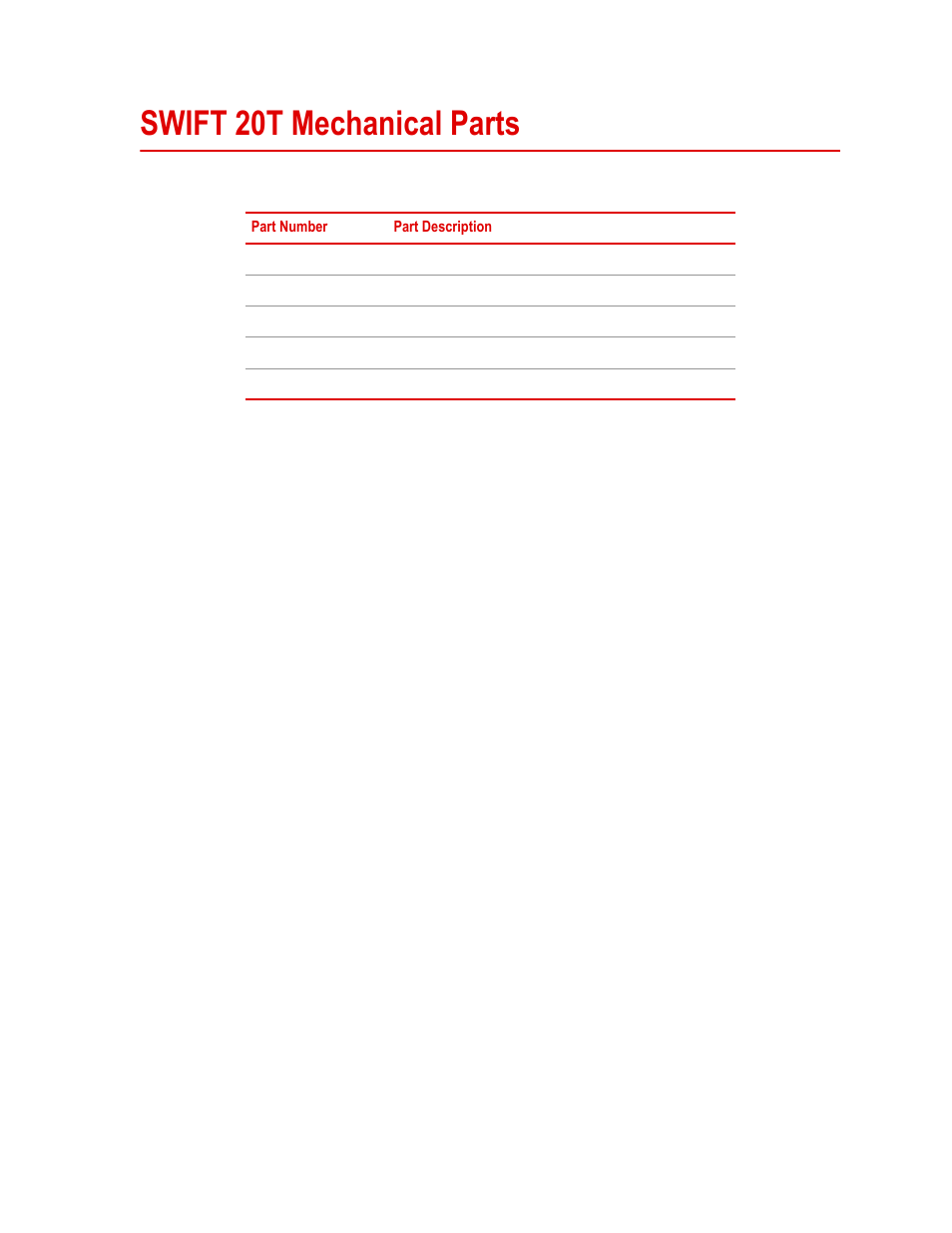 Swift 20t mechanical parts, Swift 20t mechanical parts 163 | MTS SWIFT 20 Ultra Sensor User Manual | Page 163 / 176