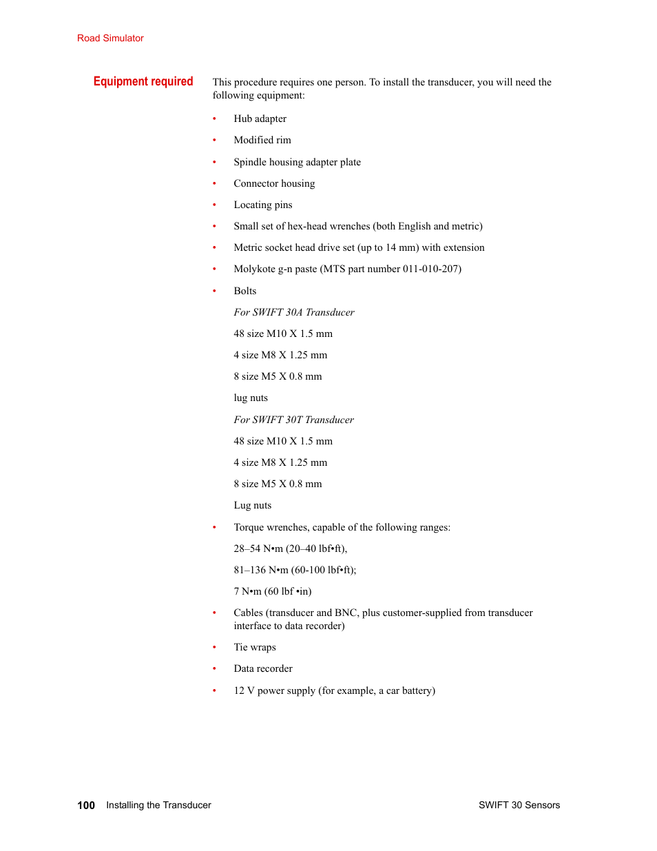 MTS SWIFT 30 Sensor User Manual | Page 100 / 172