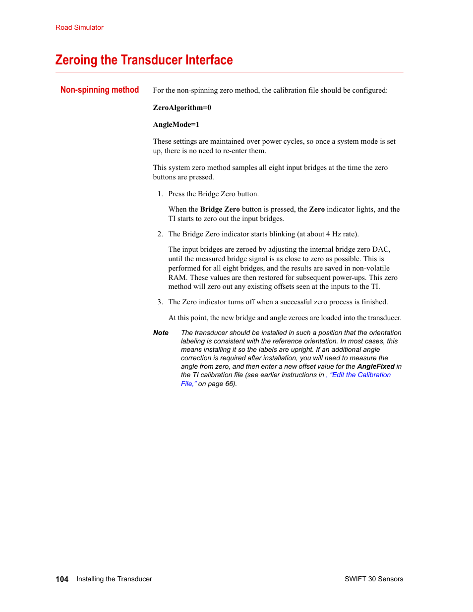 Zeroing the transducer interface, Zeroing the transducer interface 104 | MTS SWIFT 30 Sensor User Manual | Page 104 / 172