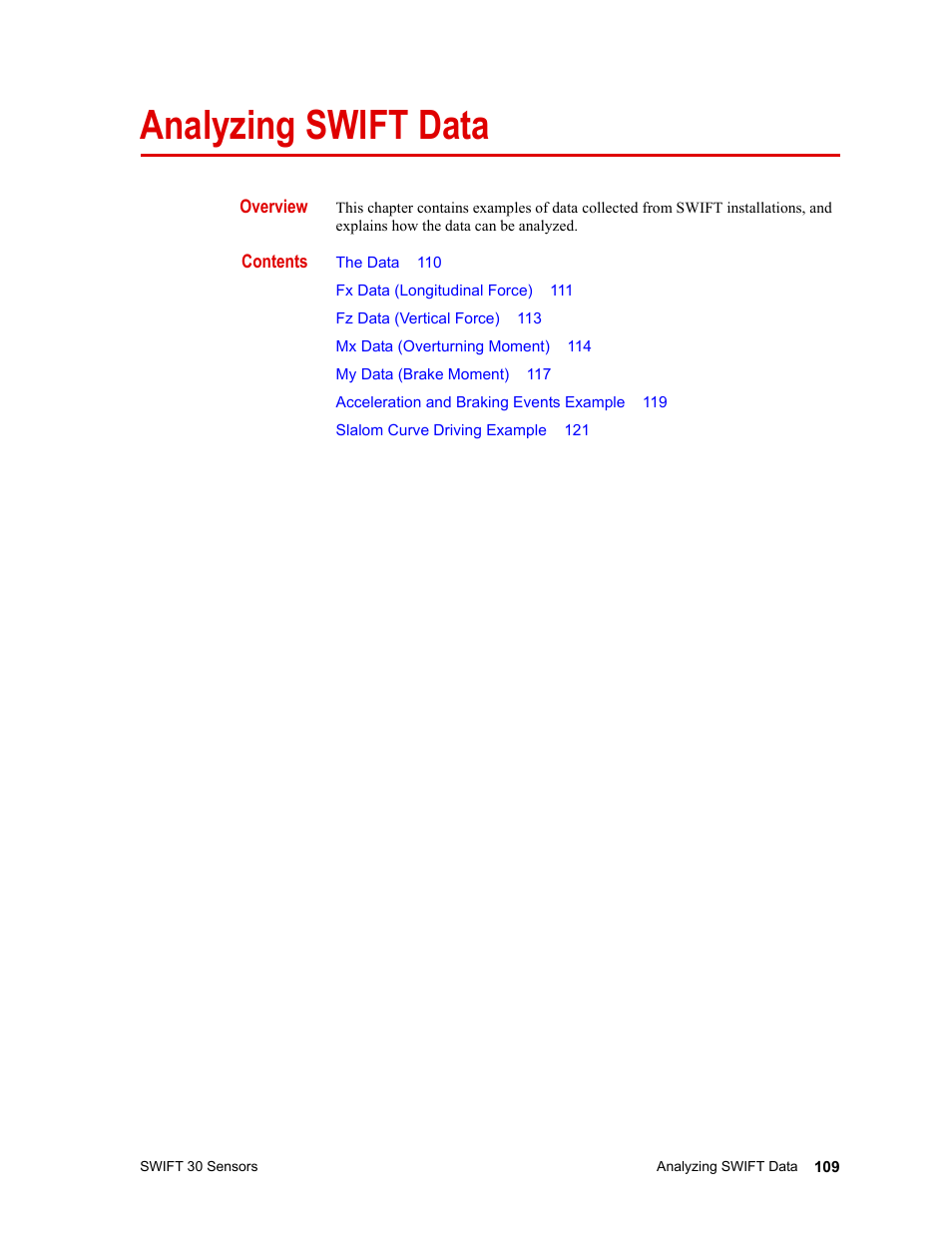 Analyzing swift data, Analyzing swift data 109 | MTS SWIFT 30 Sensor User Manual | Page 109 / 172