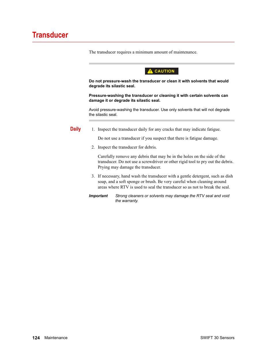 Transducer, Transducer 124 | MTS SWIFT 30 Sensor User Manual | Page 124 / 172