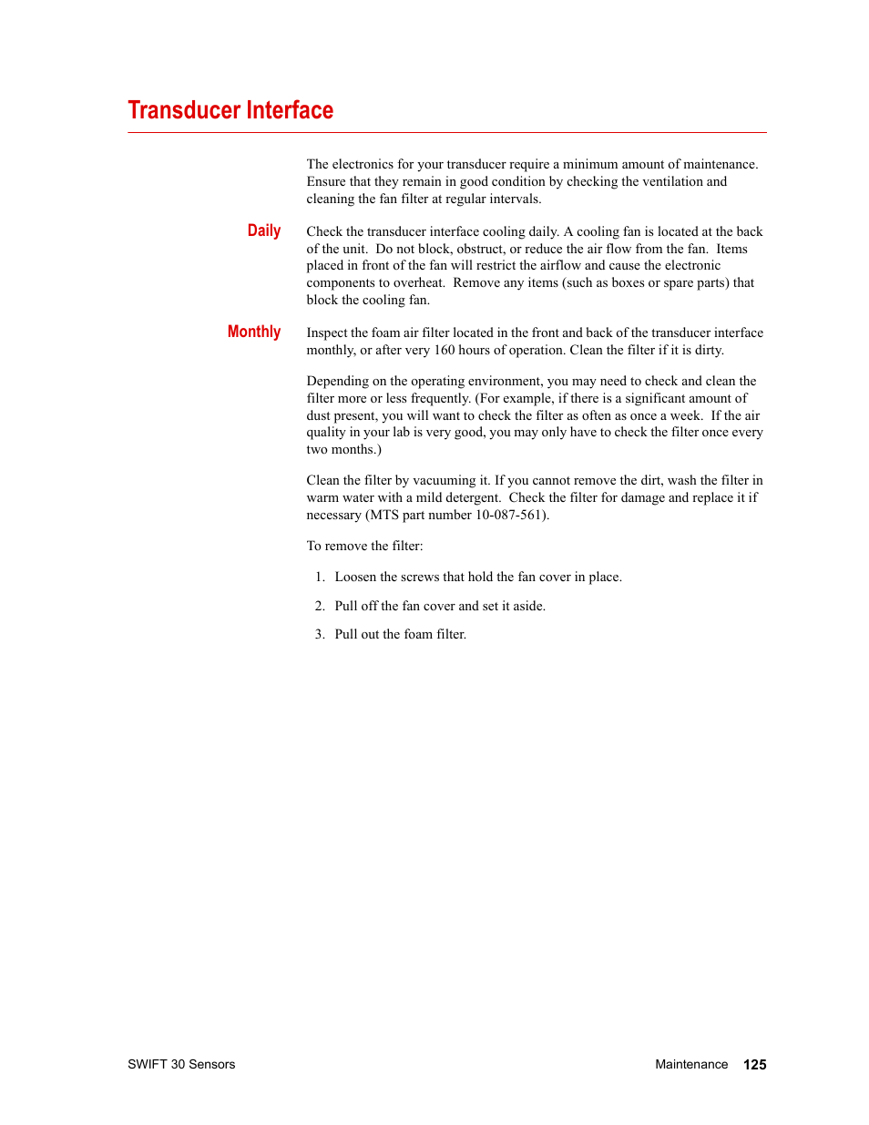 Transducer interface, Transducer interface 125 | MTS SWIFT 30 Sensor User Manual | Page 125 / 172