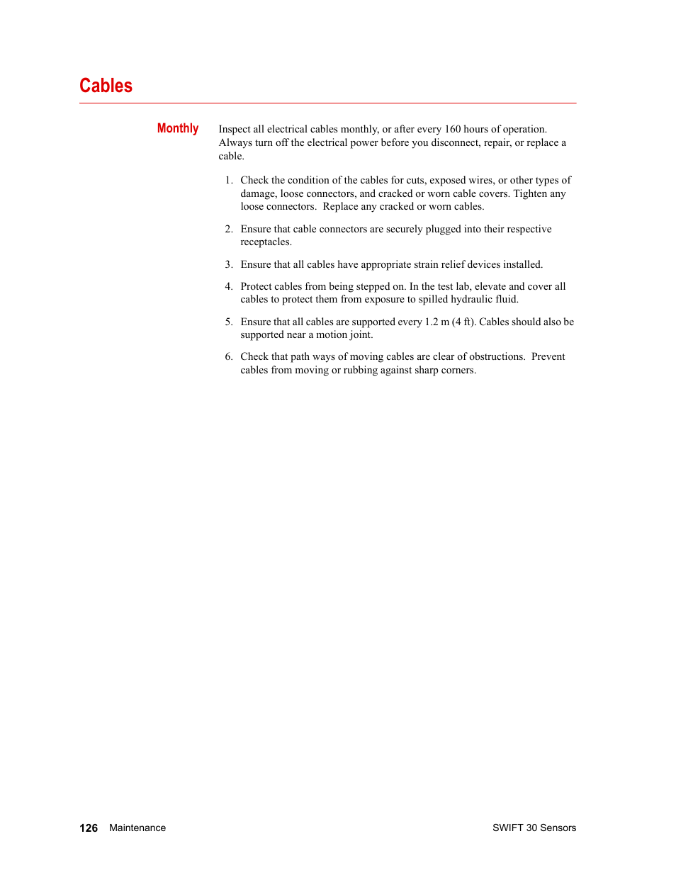 Cables, Cables 126 | MTS SWIFT 30 Sensor User Manual | Page 126 / 172