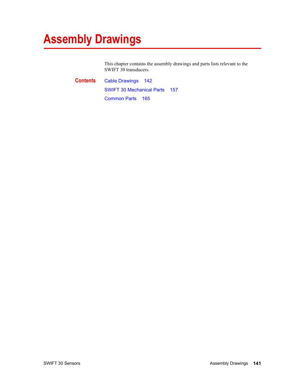 Assembly drawings, Assembly drawings 141 | MTS SWIFT 30 Sensor User Manual | Page 141 / 172