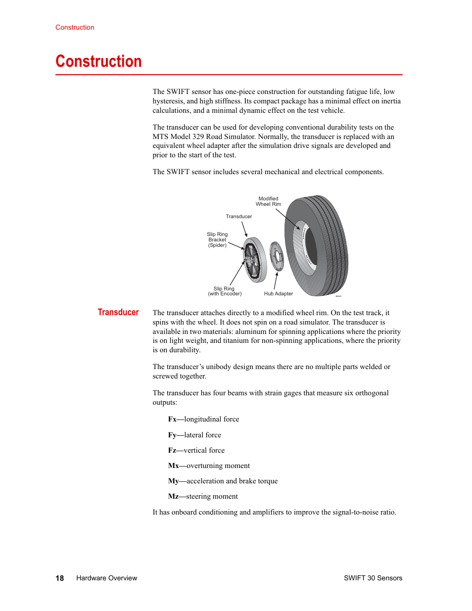 Construction, Construction 18, Transducer | MTS SWIFT 30 Sensor User Manual | Page 18 / 172