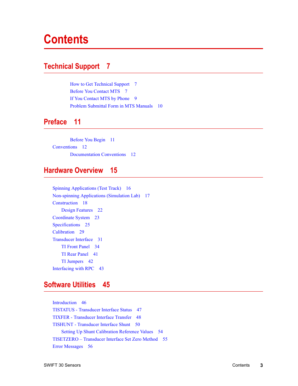 MTS SWIFT 30 Sensor User Manual | Page 3 / 172