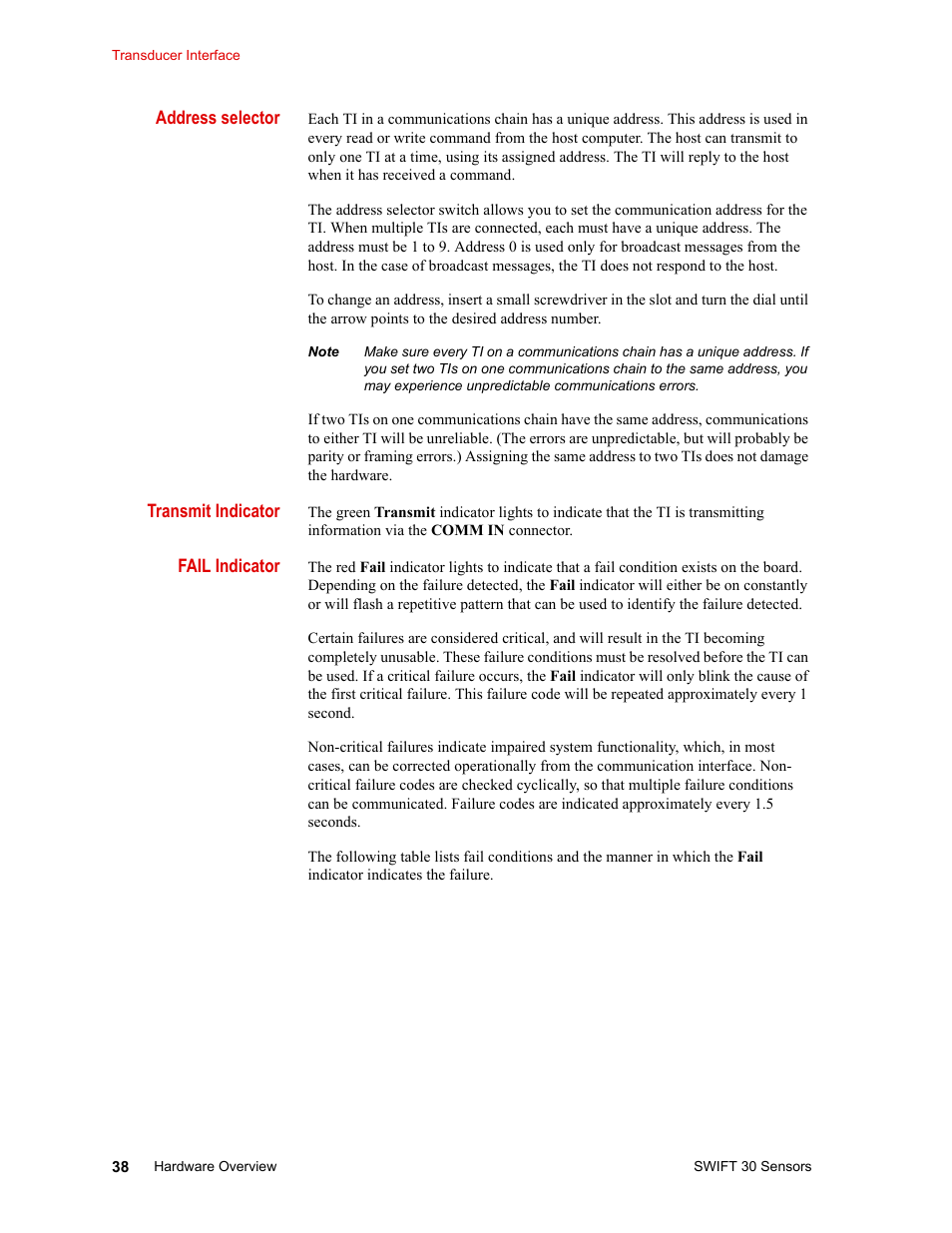 MTS SWIFT 30 Sensor User Manual | Page 38 / 172