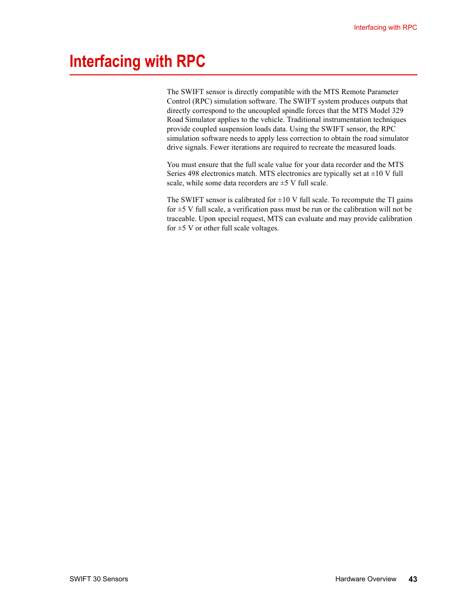 Interfacing with rpc, Interfacing with rpc 43 | MTS SWIFT 30 Sensor User Manual | Page 43 / 172