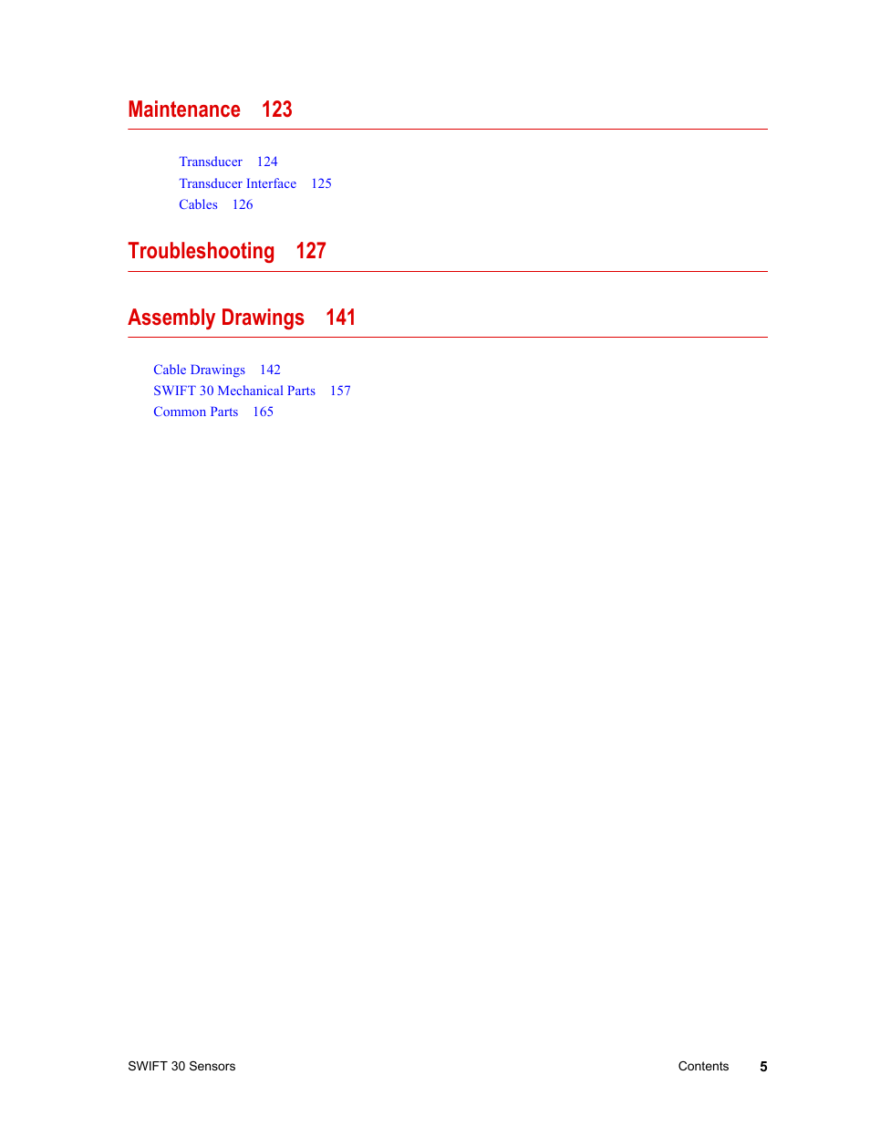 Maintenance 123 | MTS SWIFT 30 Sensor User Manual | Page 5 / 172