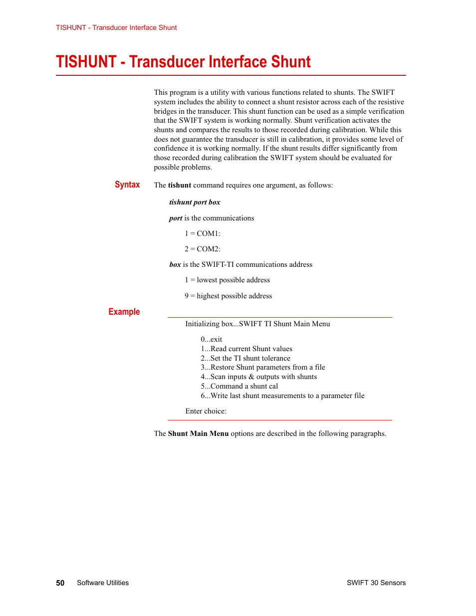 Tishunt - transducer interface shunt, Tishunt - transducer interface shunt 50 | MTS SWIFT 30 Sensor User Manual | Page 50 / 172