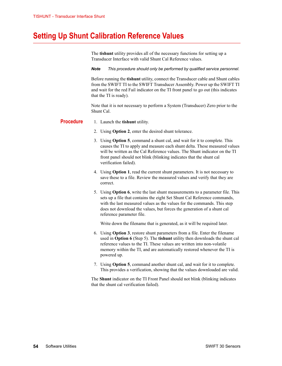 Setting up shunt calibration reference values, Setting up shunt calibration reference values 54 | MTS SWIFT 30 Sensor User Manual | Page 54 / 172