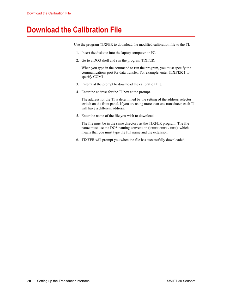 Download the calibration file, Download the calibration file 70 | MTS SWIFT 30 Sensor User Manual | Page 70 / 172