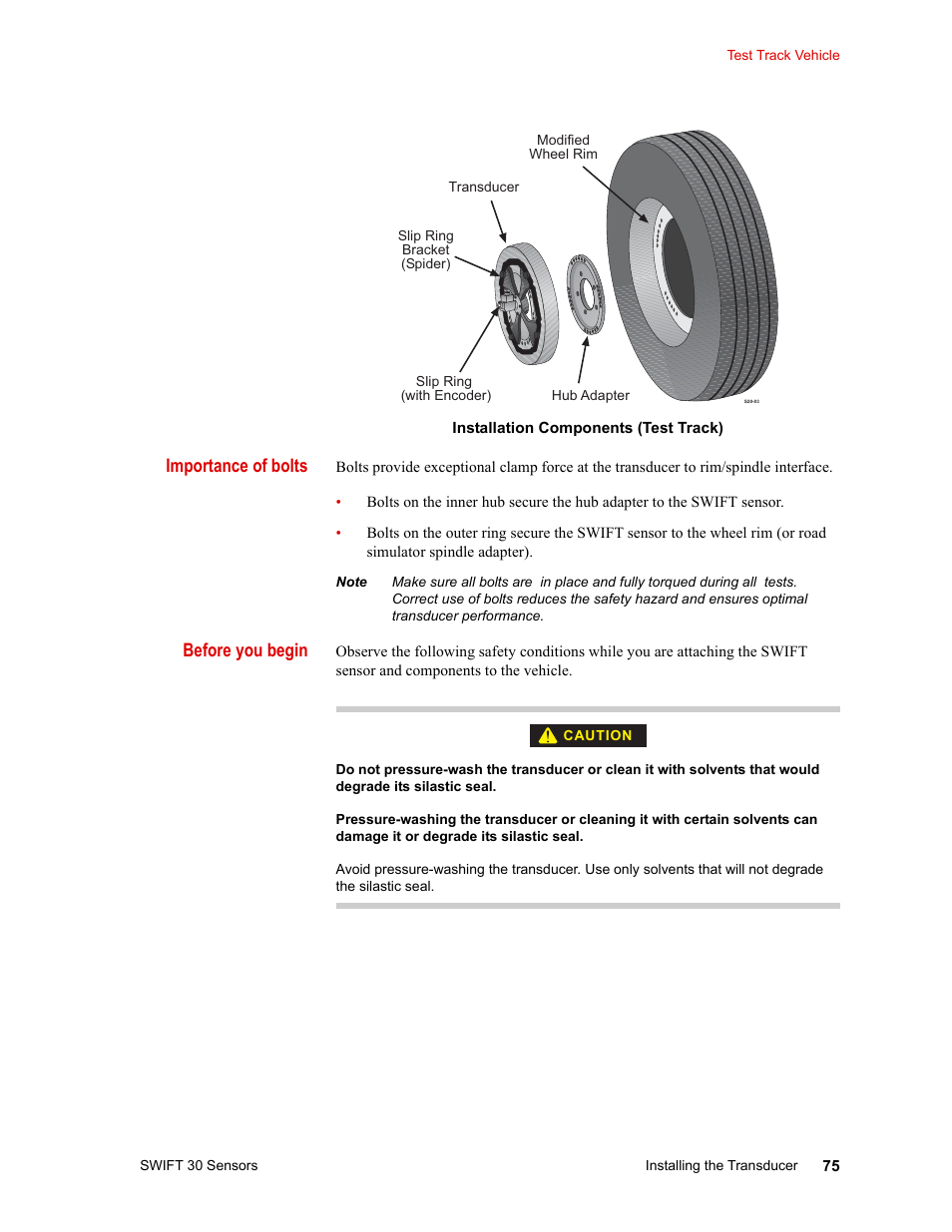 Importance of bolts, Before you begin | MTS SWIFT 30 Sensor User Manual | Page 75 / 172