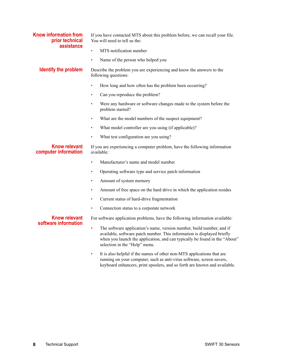 MTS SWIFT 30 Sensor User Manual | Page 8 / 172