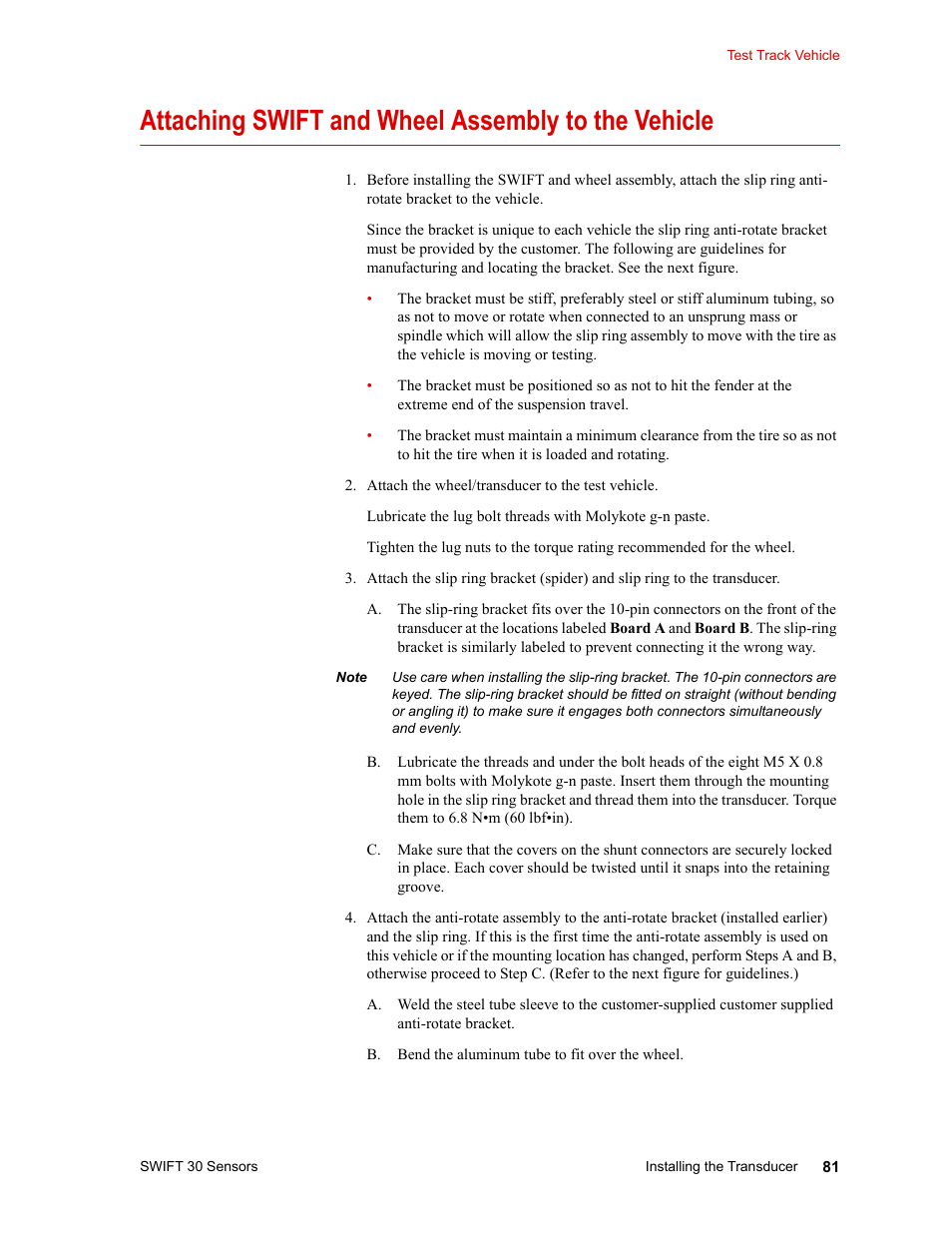 Attaching swift and wheel assembly to the vehicle | MTS SWIFT 30 Sensor User Manual | Page 81 / 172