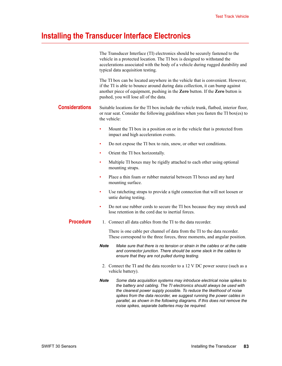 Installing the transducer interface electronics, Installing the transducer interface electronics 83 | MTS SWIFT 30 Sensor User Manual | Page 83 / 172