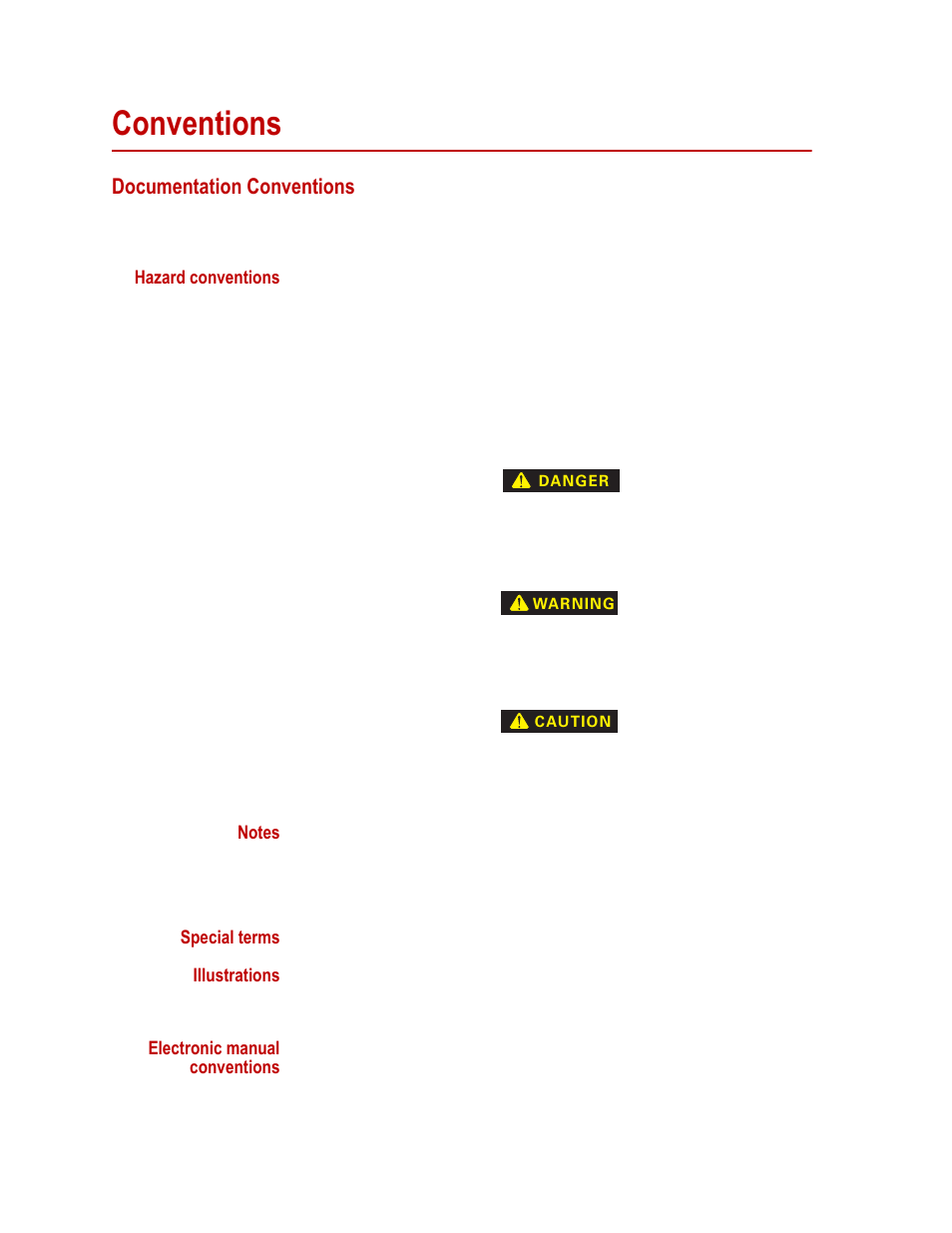 Conventions, Documentation conventions, Conventions 10 | Documentation conventions 10 | MTS SWIFT 50 GLP Sensor Heavy Trucks User Manual | Page 10 / 112