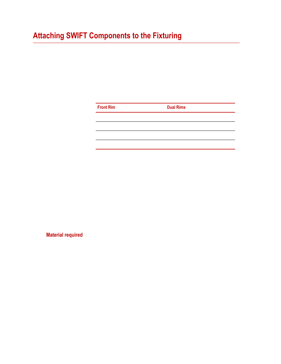 Attaching swift components to the fixturing, Attaching swift components to the fixturing 48, Material required | MTS SWIFT 50 GLP Sensor Heavy Trucks User Manual | Page 48 / 112