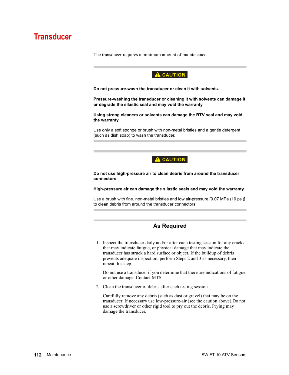 Transducer | MTS SWIFT 10 ATV Sensor User Manual | Page 112 / 144