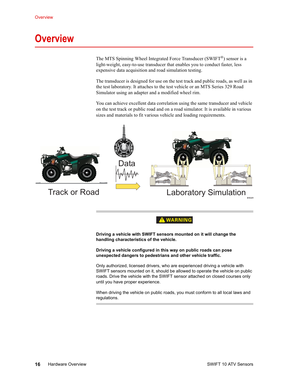 Overview, Construction 20, Overview 16 | Data, Track or road laboratory simulation | MTS SWIFT 10 ATV Sensor User Manual | Page 16 / 144